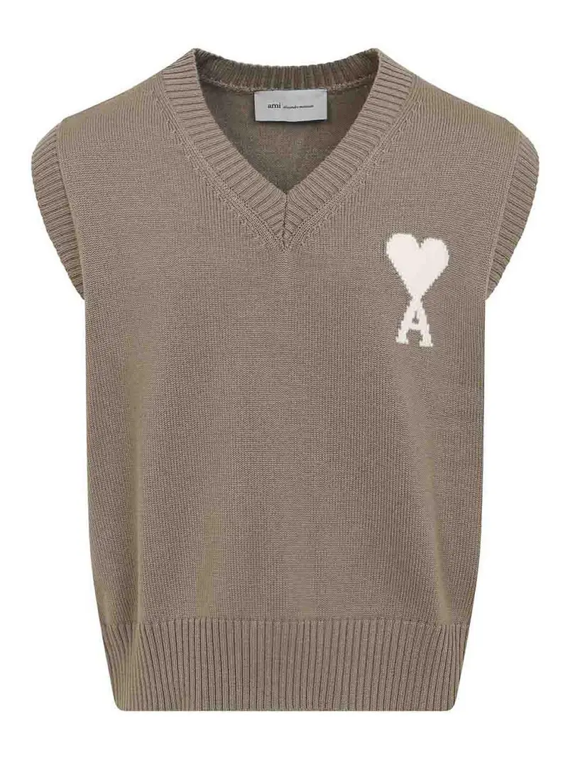 Gilet in lana e cotone Beige