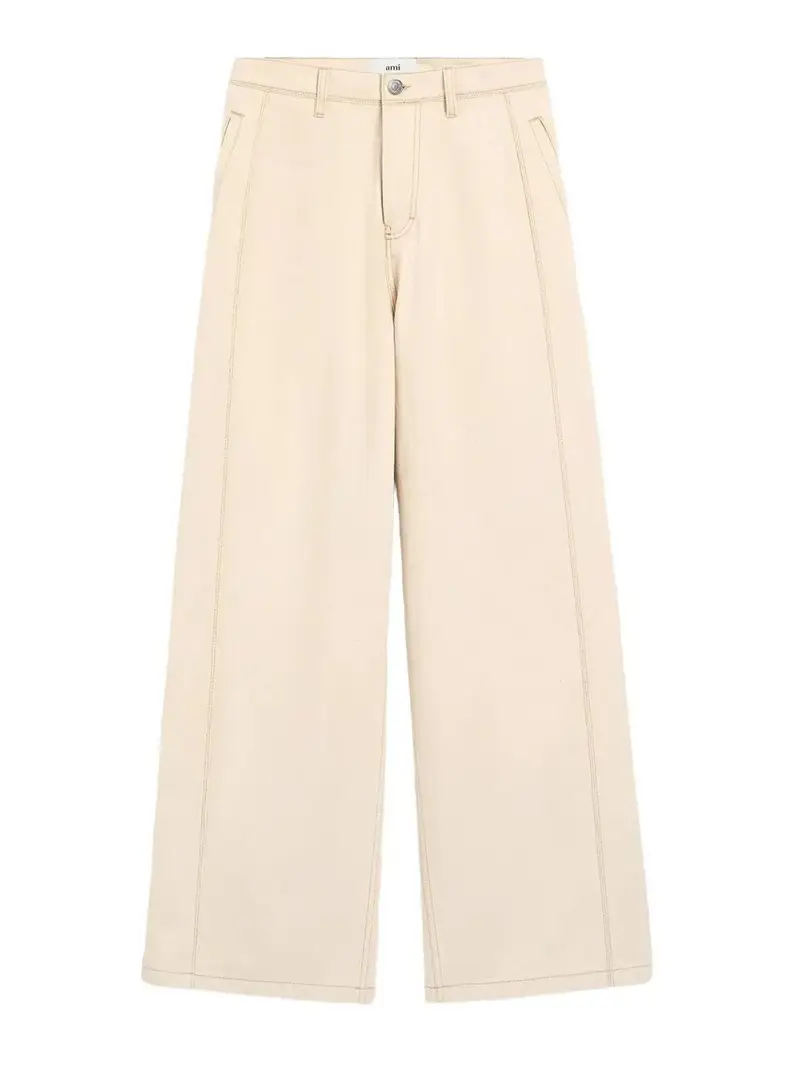 Jean ampia con bande laterali Beige Chiaro