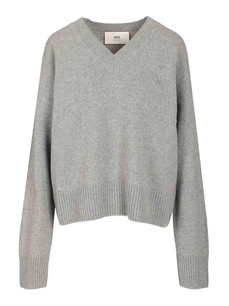 Maglione a V Grigio