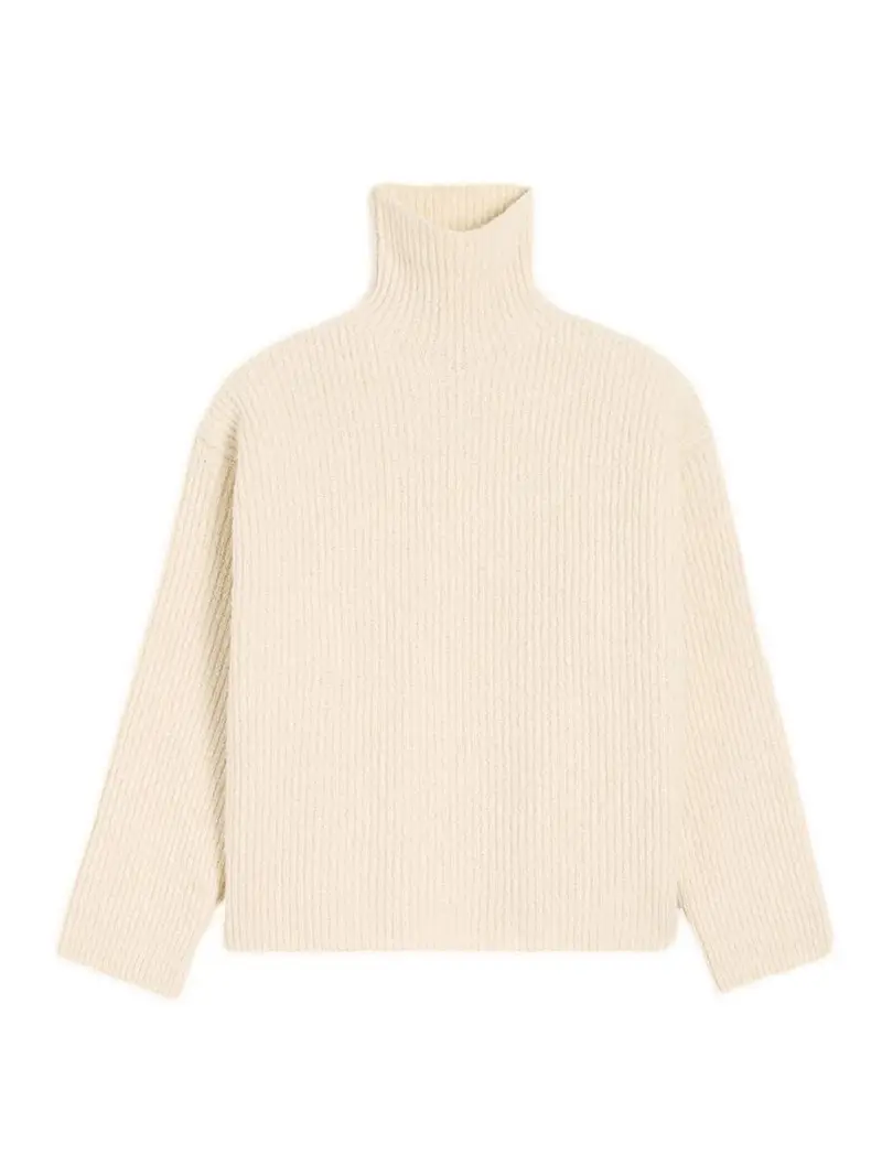 Maglione con collo a imbuto in lana bianca Bianco