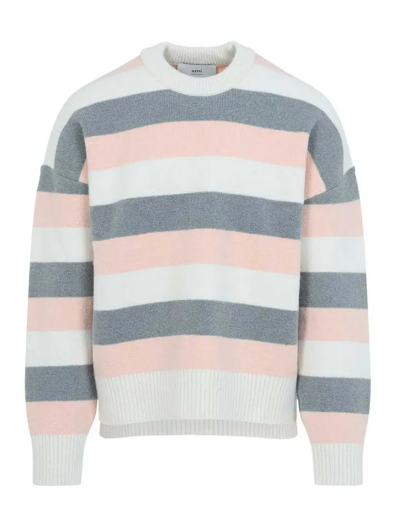 Maglione Girocollo a Righe Grigio