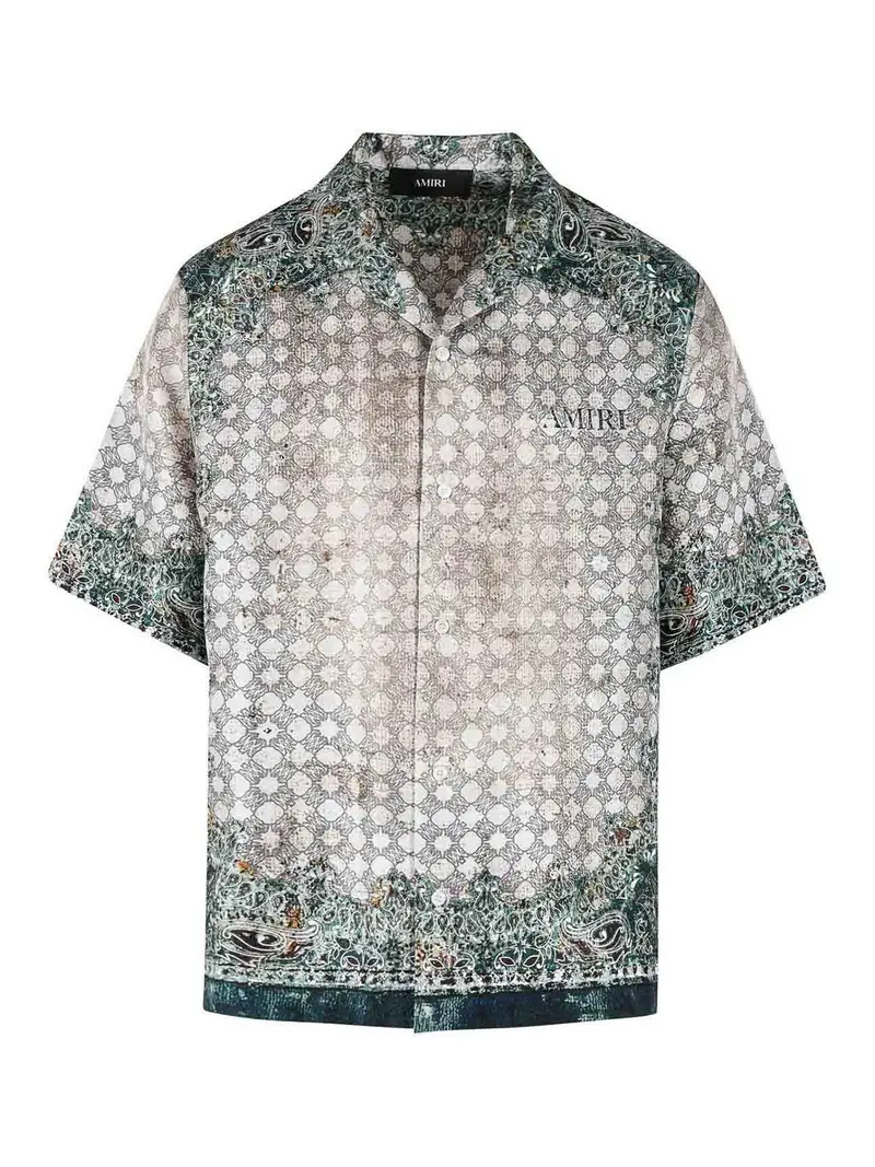 Camicia Di Seta Verde E Grigia