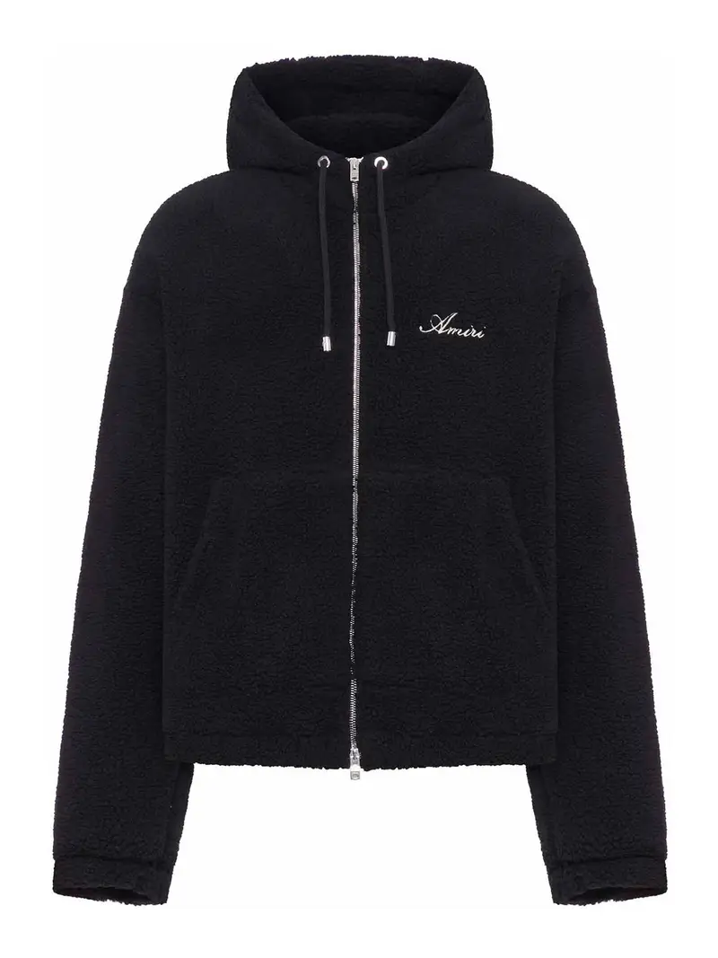 Felpa con cappuccio e zip in pile Bones Nero