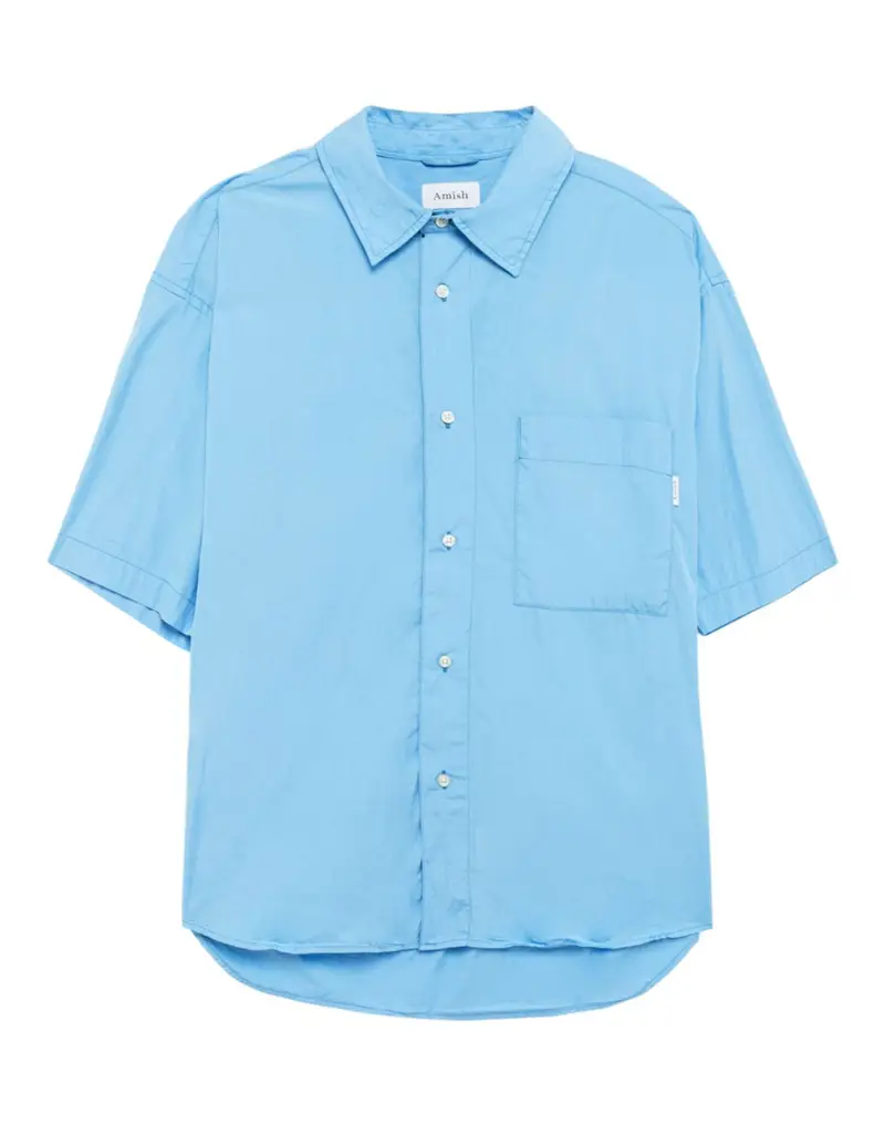 Amish Supplies Dropped popeline shirt camicia maniche corte oversize - Dyed sky M
