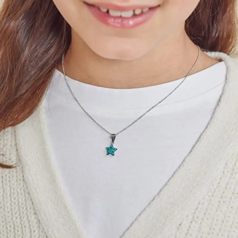 amor Collana con Ciondolo in Argento 925 Collana per bambina, con vetro di cristallo, 35+3 cm, Argento, stella, Viene fornita in confezione regalo per gioielli miniatura 2