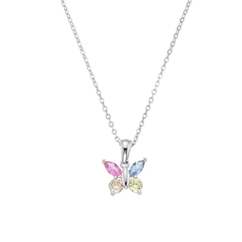 amor Collana con Ciondolo in Argento 925 per bambina, con zirconi sintetici, 35+3 cm, Argento, farfalla, Fornita in confezione regalo per gioielli