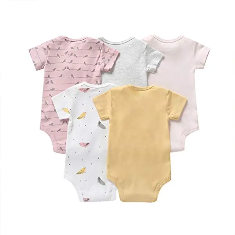 amropi 5 Pezzi Body Bambino a Manica Corta Pagliaccetto Pigiami di Cotone Neonato Tutina Set Giallo/Bianco/Rosa, 12-18 Mesi miniatura 3