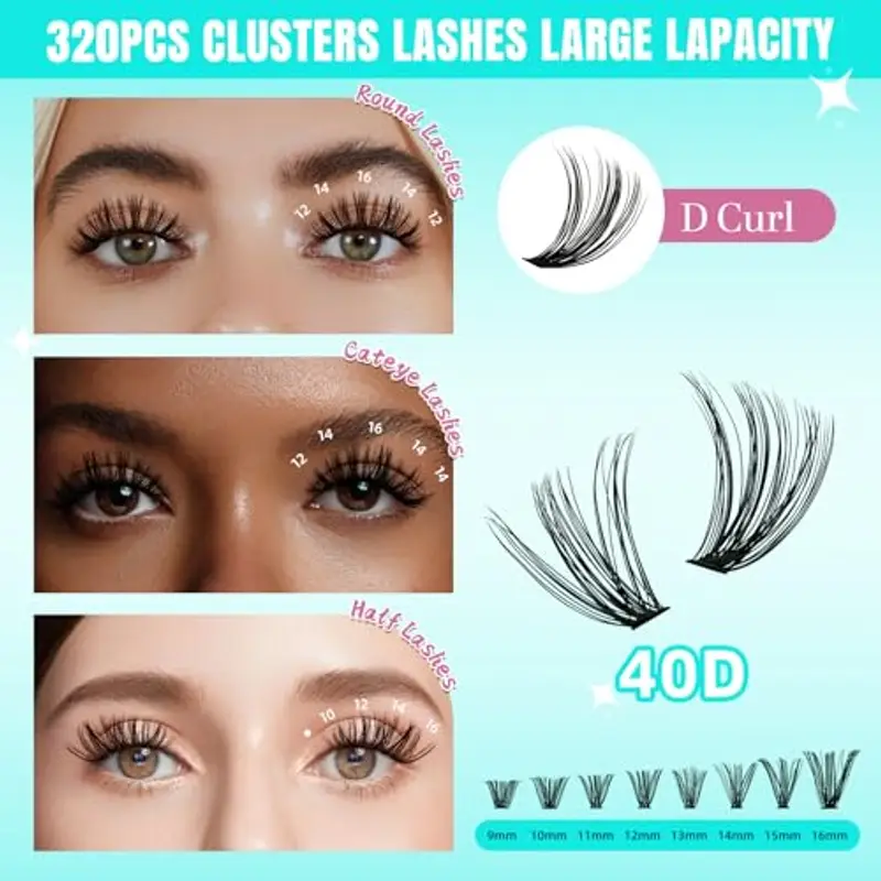 AMZGIRL LASH Ciglia individuali 320Pcs 40D Extension ciglia morbide, ciglia individuali DIY Eyelash Extension Ciglia a miniatura 3
