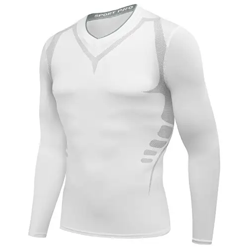 AMZSPORT - Maglia a Compressione a Maniche Lunghe da Uomo, Funzionale, da Usare sotto Altri Indumenti, Colore Bianco,