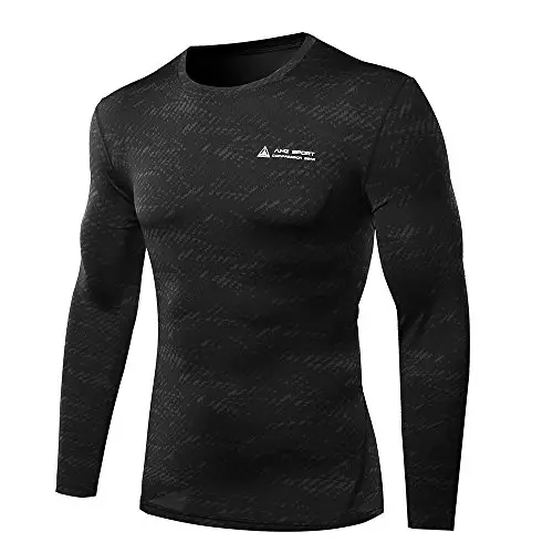 AMZSPORT, Maglietta da Uomo a Compressione, a Maniche Lunghe, Funzione Baselayer Schwarz