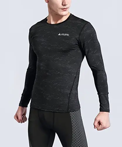 AMZSPORT, Maglietta da Uomo a Compressione, a Maniche Lunghe, Funzione Baselayer Schwarz miniatura 3