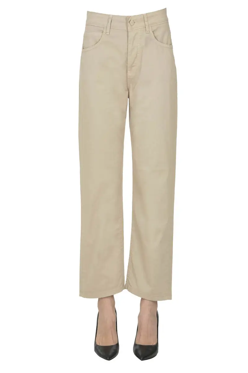 Pantaloni 5 tasche in cotone Beige