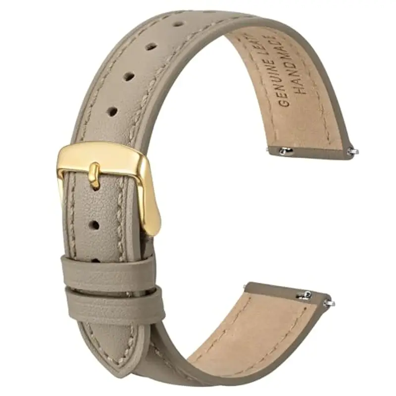 Anbeer 16mm cinturino piatto e sottile in vera pelle,cinturino di ricambio a sgancio rapido,kaki chiaro con fibbia