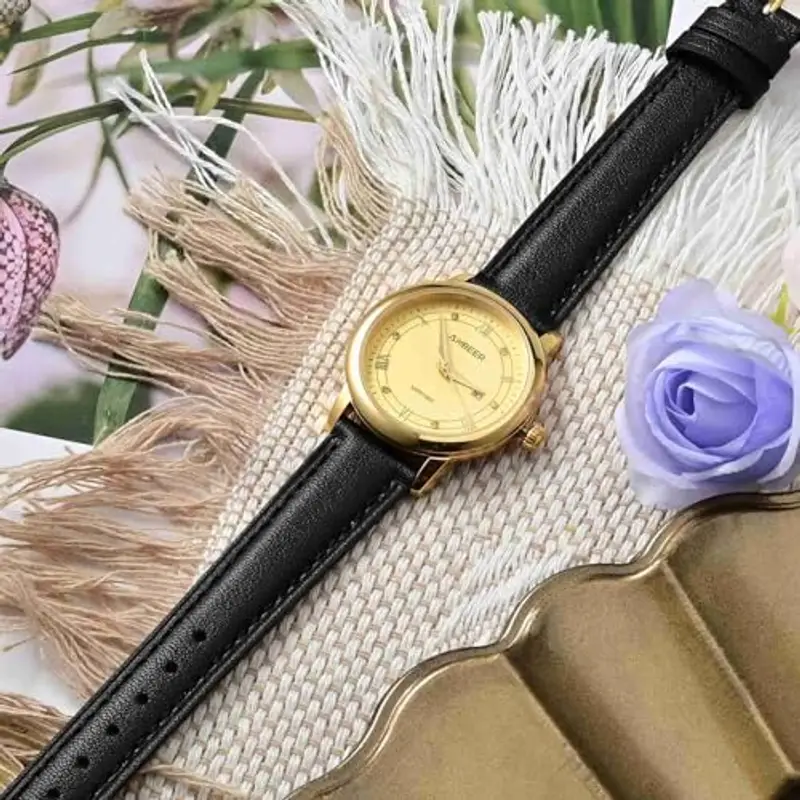 Anbeer 18mm piatto sottile elegante cinturino in vera pelle, cinturino di ricambio a sgancio rapido, nero con fibbia miniatura 2