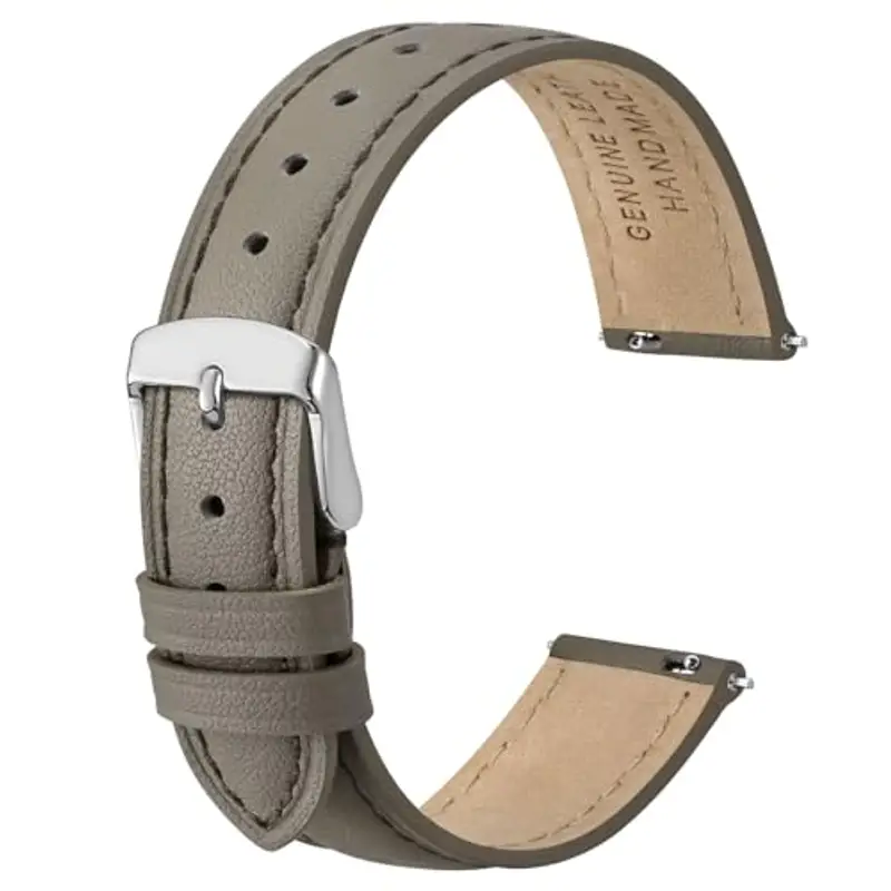 Anbeer 20mm cinturino piatto e sottile in vera pelle,cinturino di ricambio a sgancio rapido,grigio caldo con fibbia