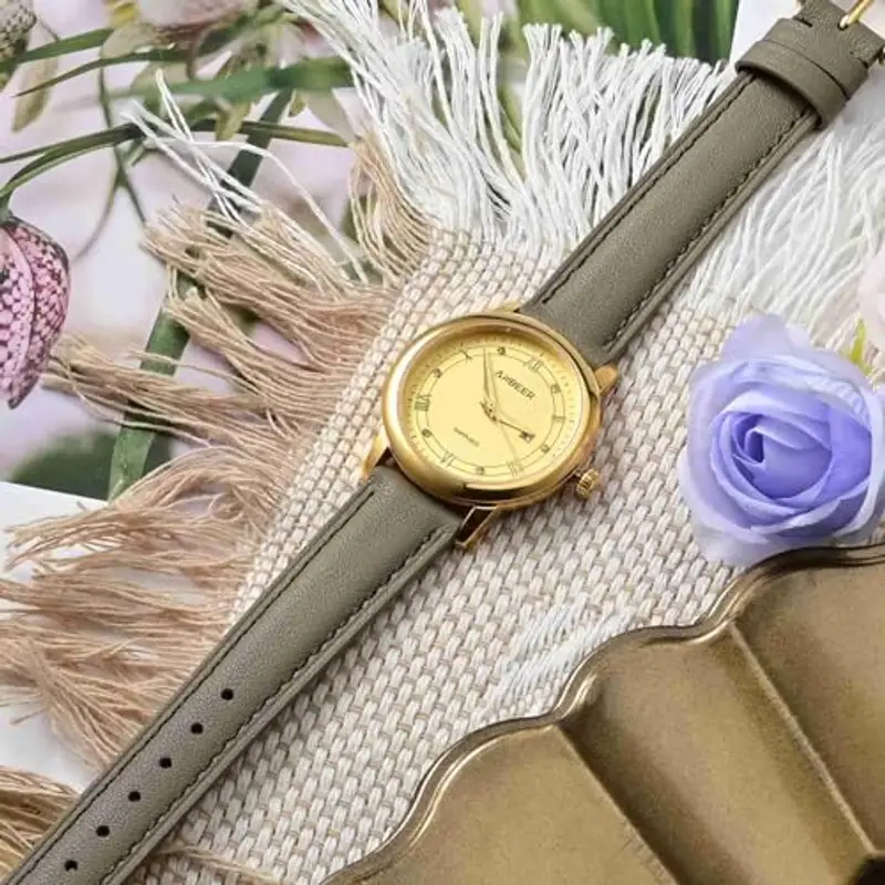 Anbeer 20mm cinturino piatto e sottile in vera pelle, cinturino di ricambio a sgancio rapido, grigio caldo con fibbia miniatura 2