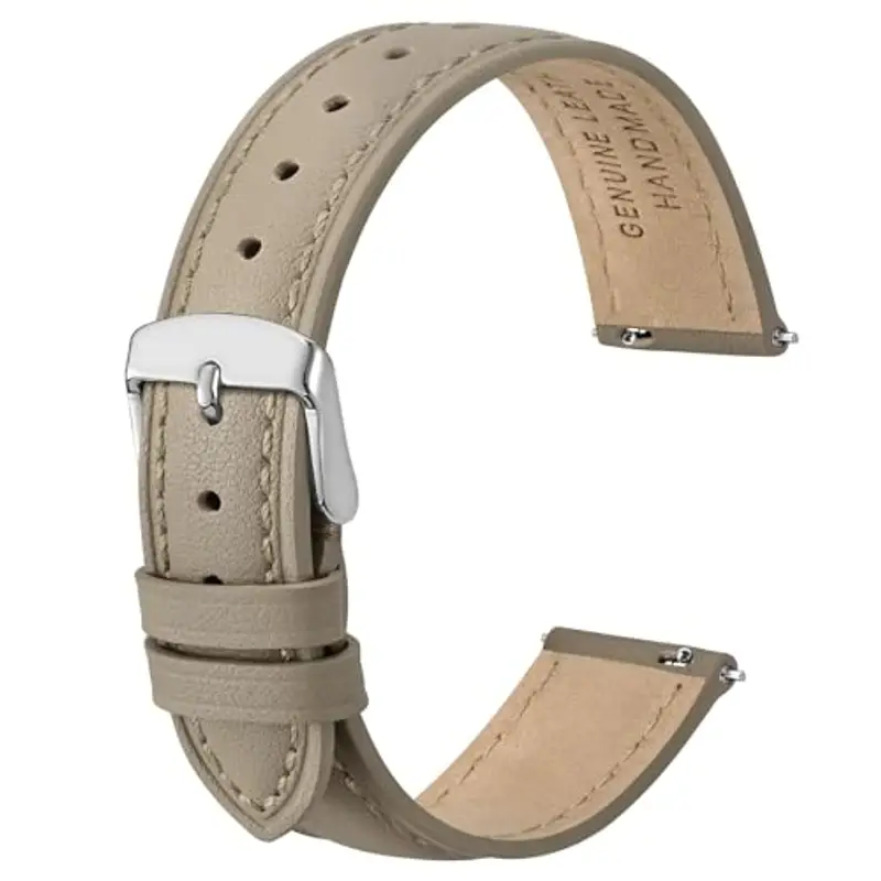 Anbeer 20mm cinturino piatto e sottile in vera pelle,cinturino di ricambio a sgancio rapido,kaki chiaro con fibbia