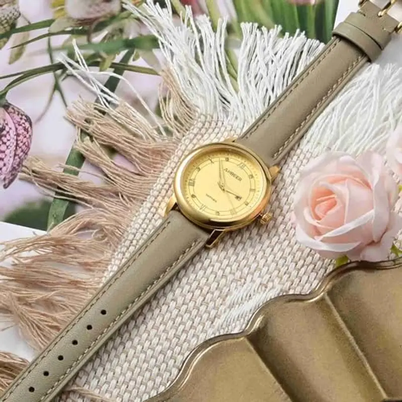 Anbeer 20mm cinturino piatto e sottile in vera pelle, cinturino di ricambio a sgancio rapido, kaki chiaro con fibbia miniatura 2