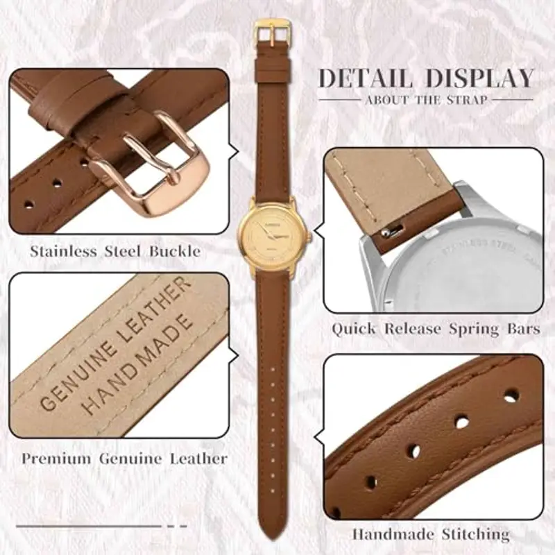 Anbeer 20mm cinturino piatto e sottile in vera pelle, cinturino di ricambio a sgancio rapido, marrone con fibbia oro rosa miniatura 3