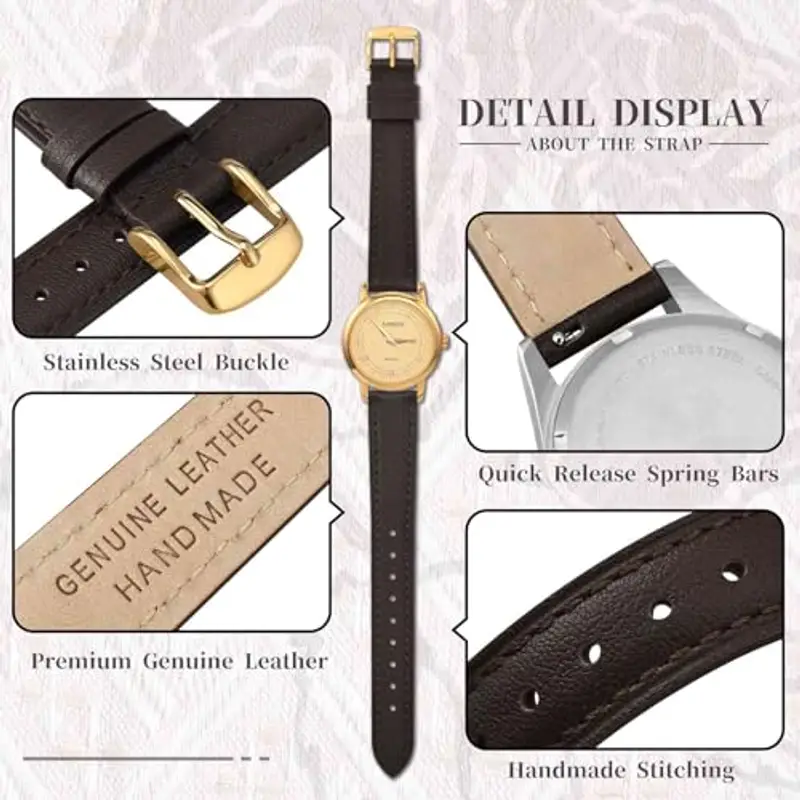 Anbeer 20mm cinturino piatto e sottile in vera pelle, cinturino di ricambio a sgancio rapido, marrone scuro con fibbia miniatura 3