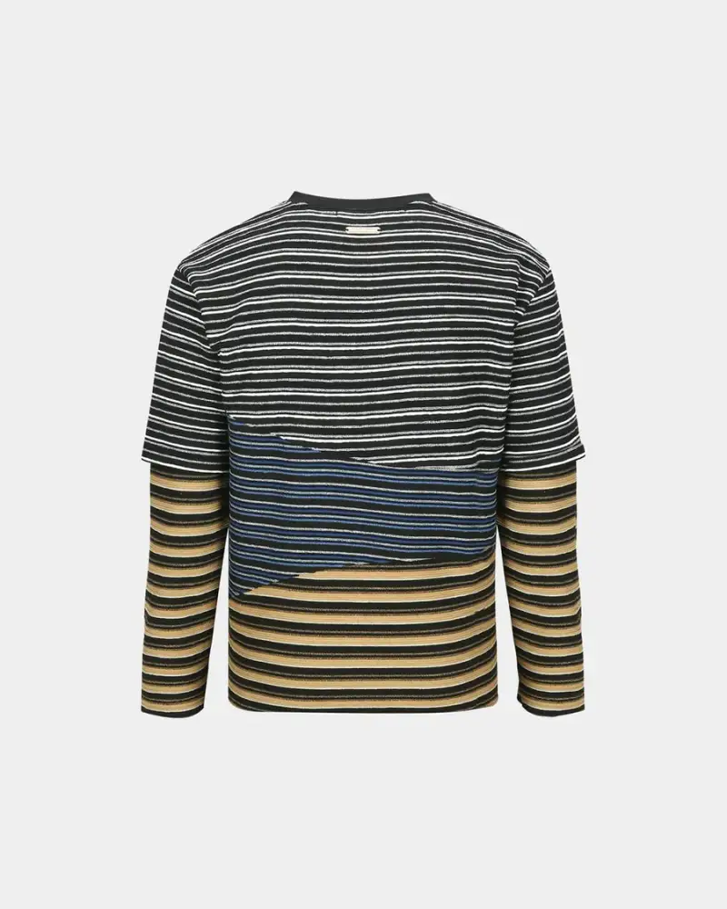 Maglia a maniche lunghe a righe patchwork multicolor miniatura 2