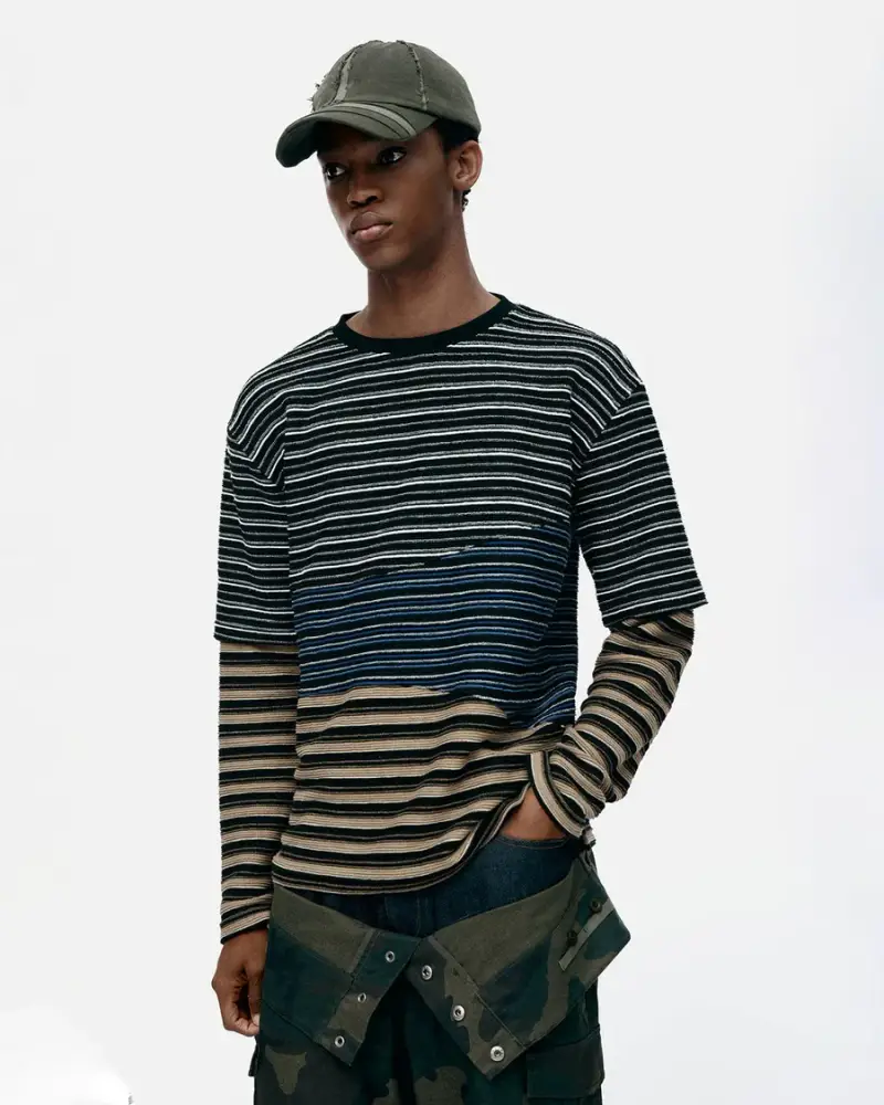 Maglia a maniche lunghe a righe patchwork multicolor