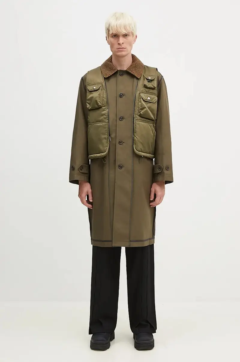 cappotto Vest Layered Inside-Out Coat colore verde awa642u