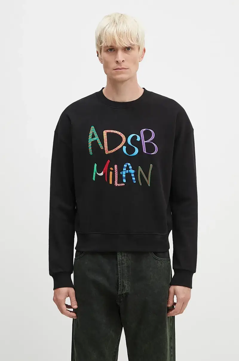 felpa in cotone Milan Embroidery Sweatshirt colore nero con applicazione atb1149u