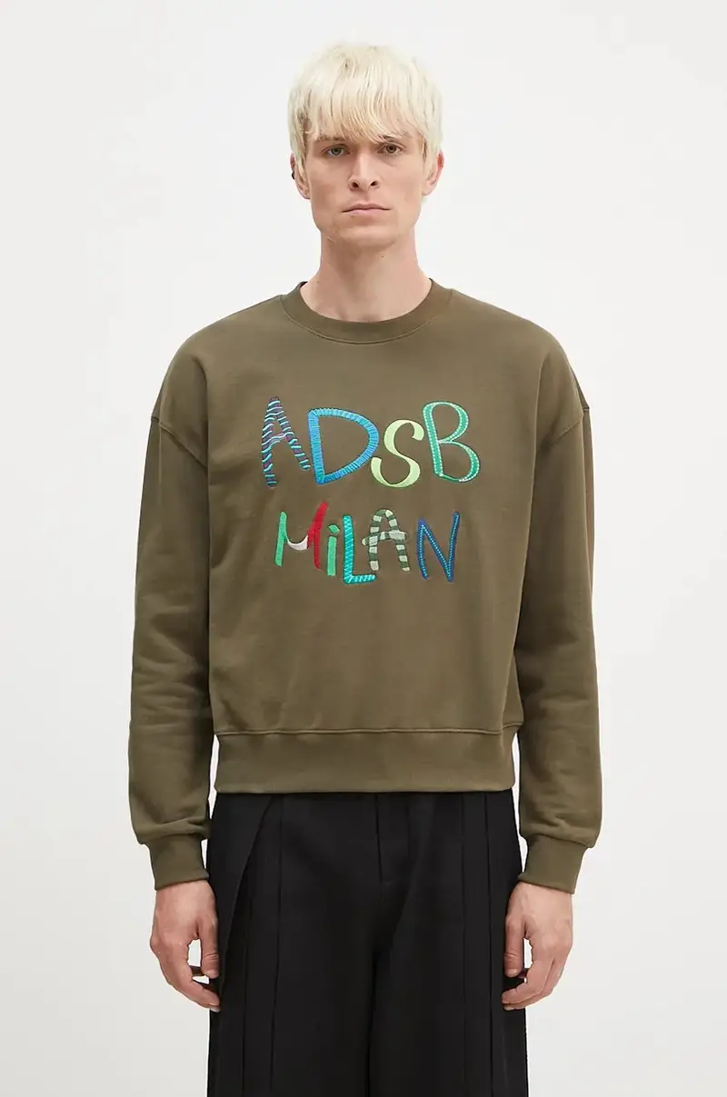 felpa in cotone Milan Embroidery Sweatshirt colore verde con applicazione atb1149u