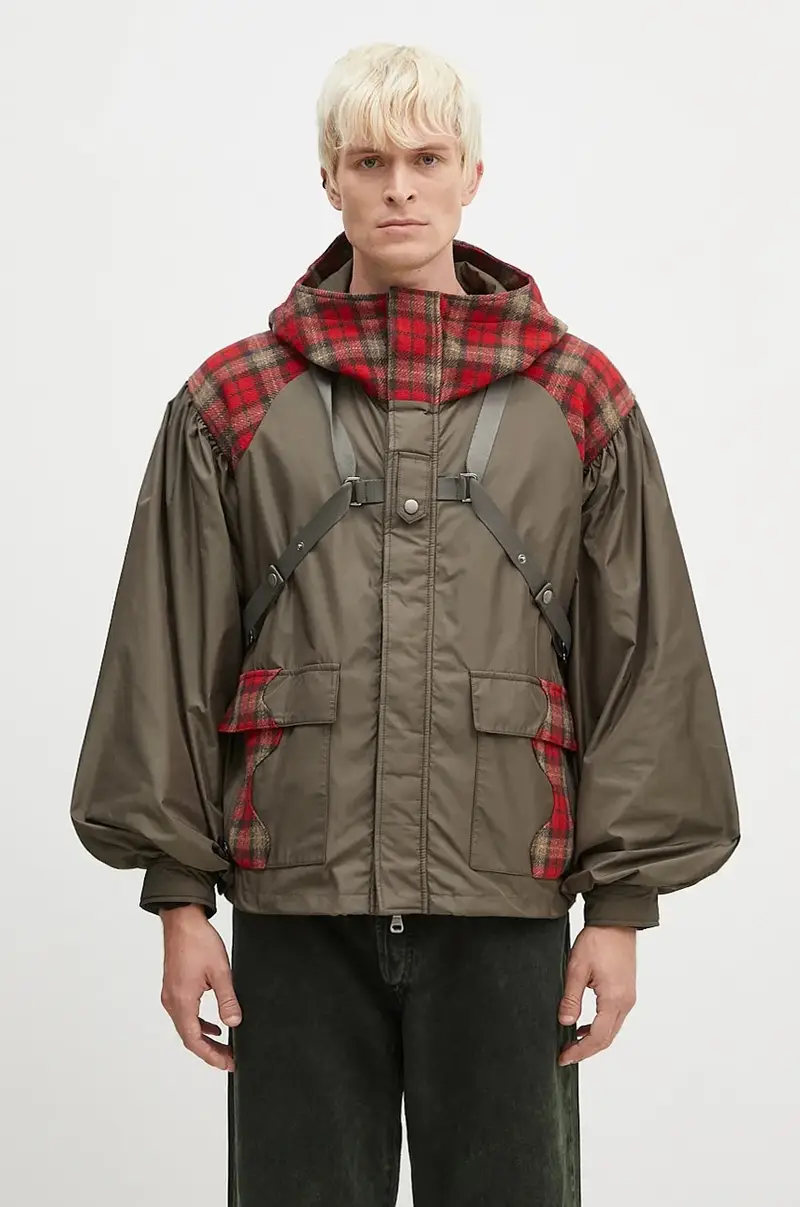 giacca in misto lana Puff Sleeve Harness Jumper colore verde awa625u