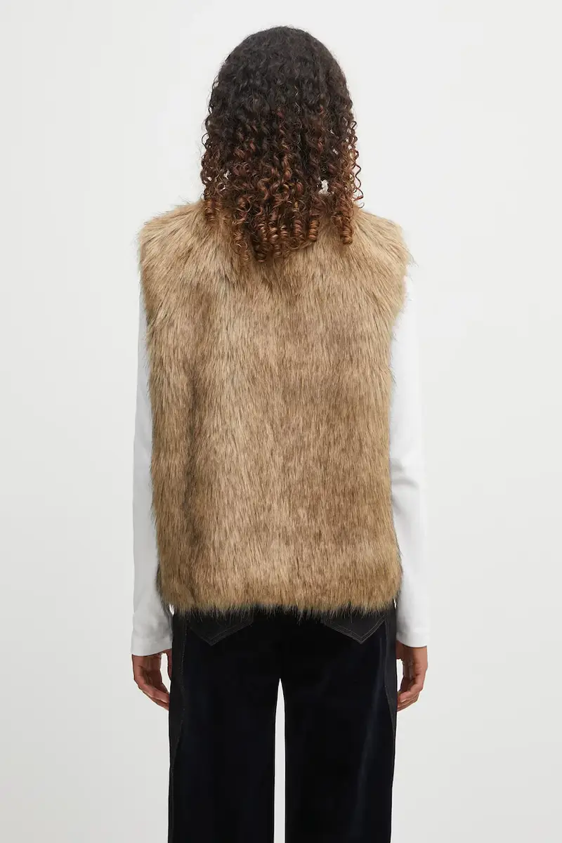 gilet reversibile Curved Placket Reversible Faux-Fur Vest colore marrone awa722u miniatura 3