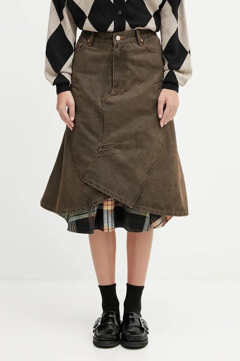 gonna di jeans in cotone Custom Flare Layered colore marrone apa847w