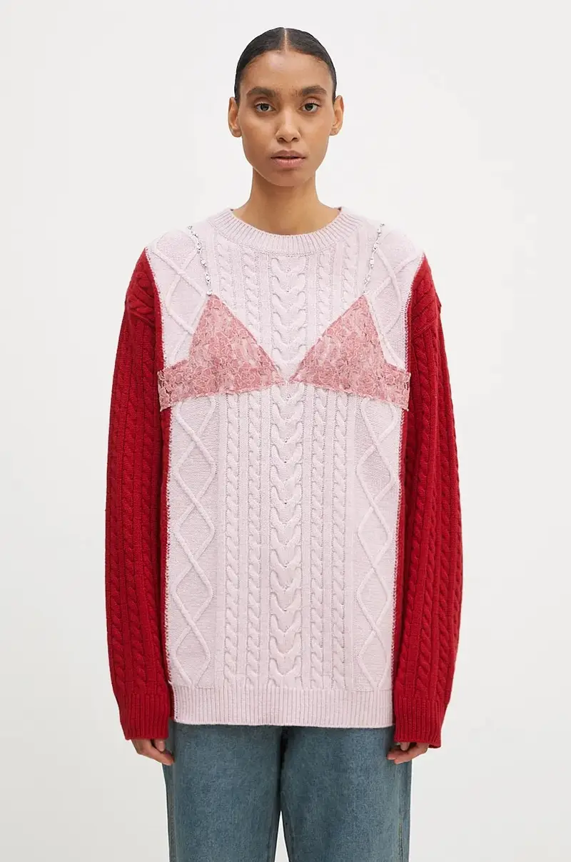 maglione in lana Lace Lingerie Boyfriend-Fit Knit donna colore rosa atb1183w