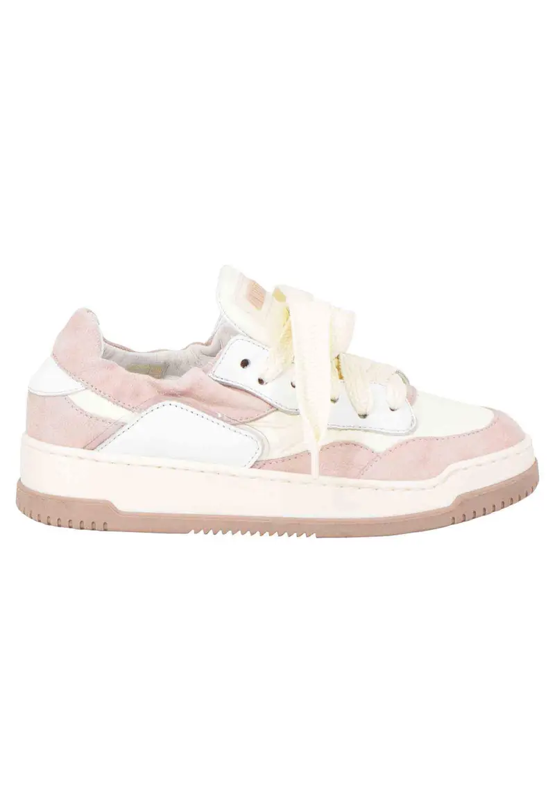 Sneakers donna in pelle beige e rosa con fondo gomma Donna MEET 033