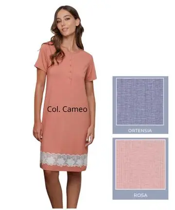 Camicia da notte donna a manica corta in viscosa e pizzo Andra 9974