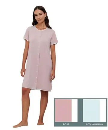 Camicia da notte donna APERTA a manica corta in viscosa e pizzo Andra 9983