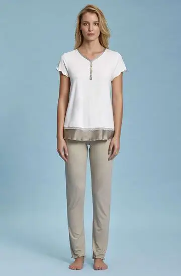 Pigiama donna a serafino e manica corta in viscosa e raso Andra 7405