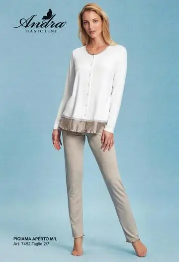 Pigiama donna aperto viscosa e raso Andra 7452