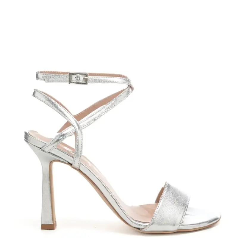 sandali alti da donna con fascette a incrocio alla caviglia argento