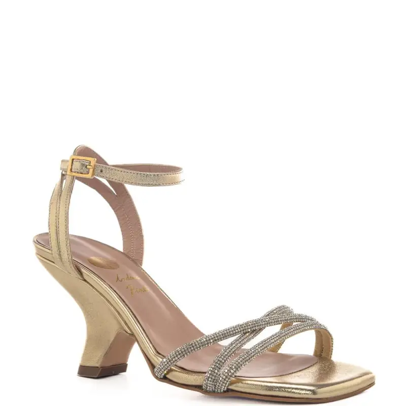 sandali da donna con fascette tubolari anteriori con strass e tacco scultoreo platino miniatura 2