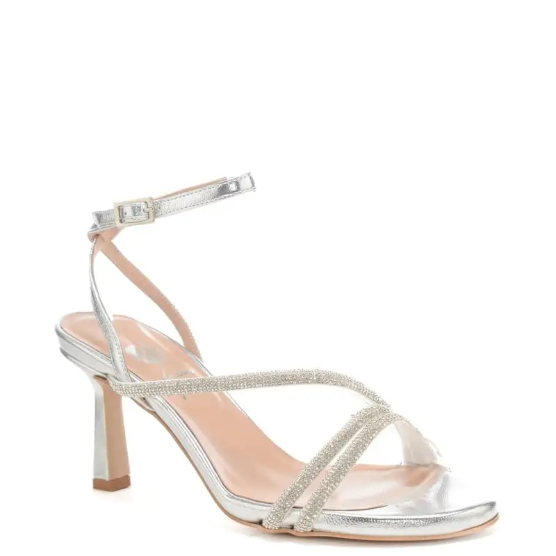 sandali da donna con fascette tubolari con micro strass argento miniatura 3