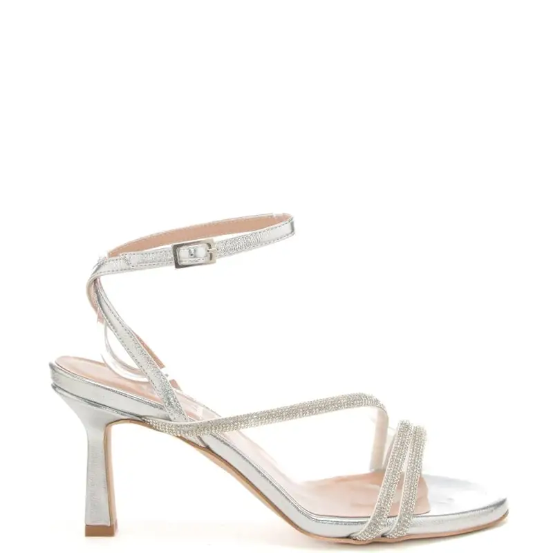 sandali da donna con fascette tubolari con micro strass argento