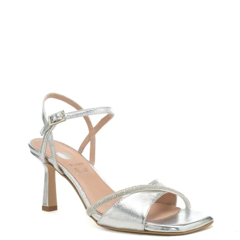 sandali da donna con fascia e strass argento miniatura 2