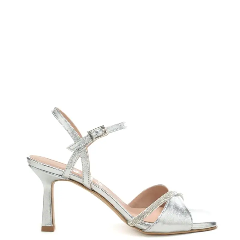 sandali da donna con fascia e strass argento