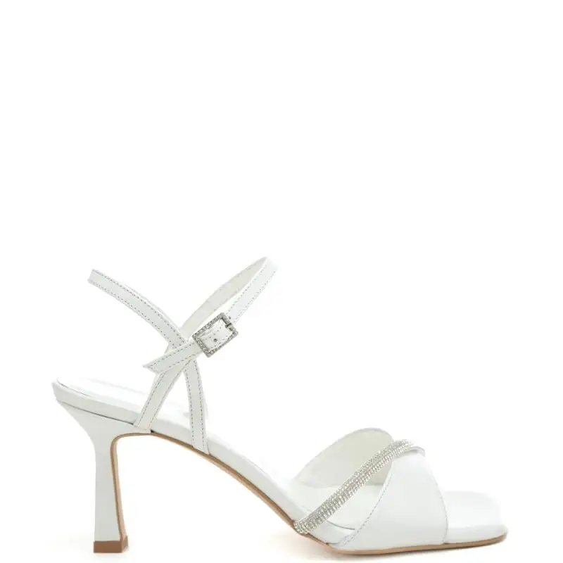 sandali da donna con fascia e strass bianco perlato