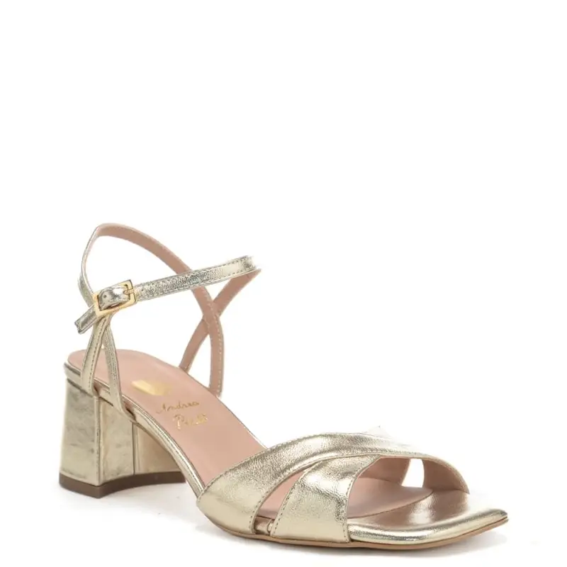 sandali da donna con tacco a blocco e fasce a incrocio platino miniatura 3