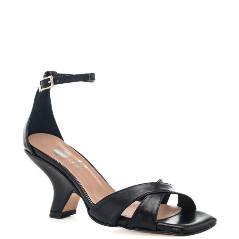 sandali da donna con tacco scultoreo e cinturino alla caviglia neri miniatura 2