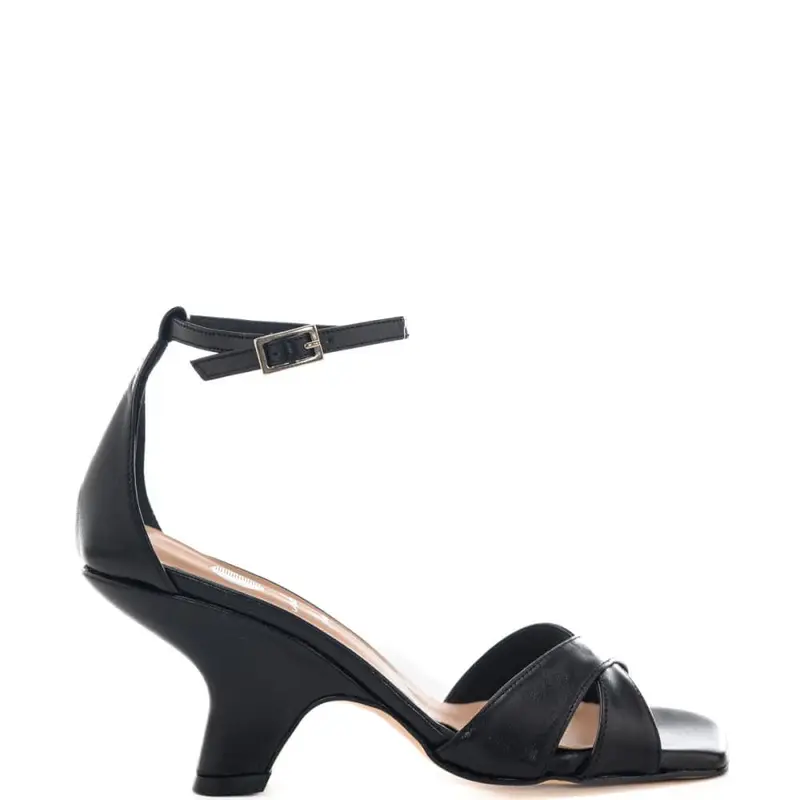 sandali da donna con tacco scultoreo e cinturino alla caviglia neri
