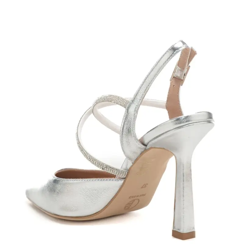 scarpe alte da donna chanel con fasce tubolari a incrocio con micro strass argento miniatura 2