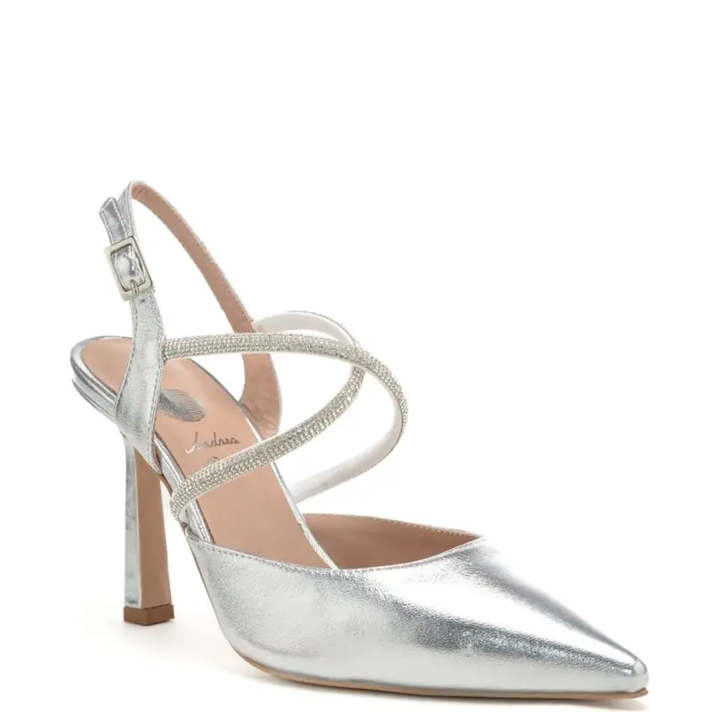 scarpe alte da donna chanel con fasce tubolari a incrocio con micro strass argento miniatura 3